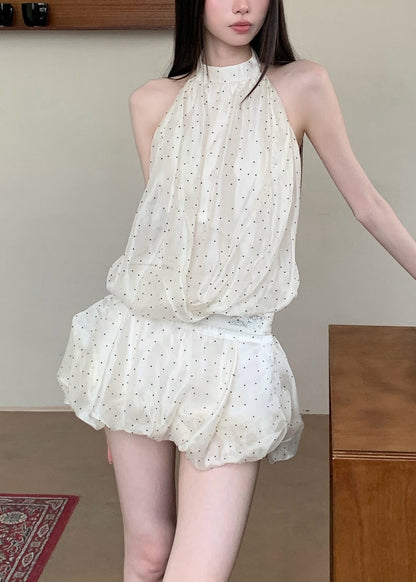 Elegant Apricot Turtleneck Dot Patchwork Tulle Mid Dresses Sleeveless