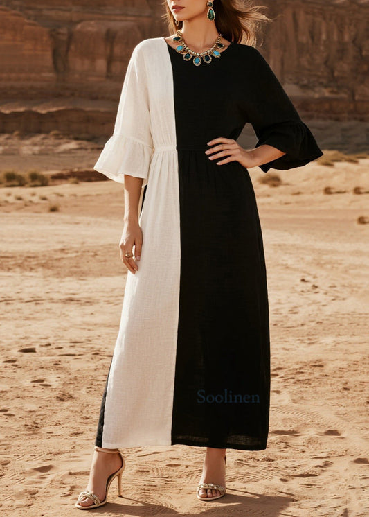 Elegant Asymmetrical Patchwork Cotton Robe Dresses Summer