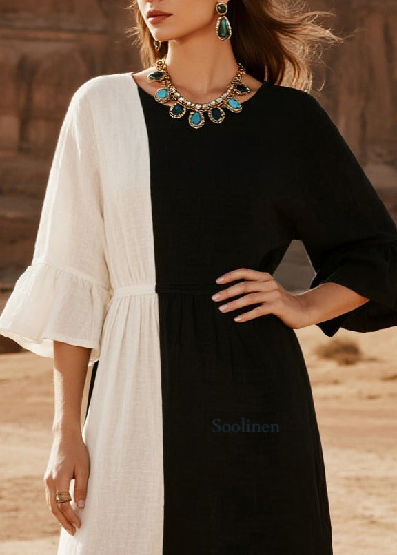 Elegant Asymmetrical Patchwork Cotton Robe Dresses Summer