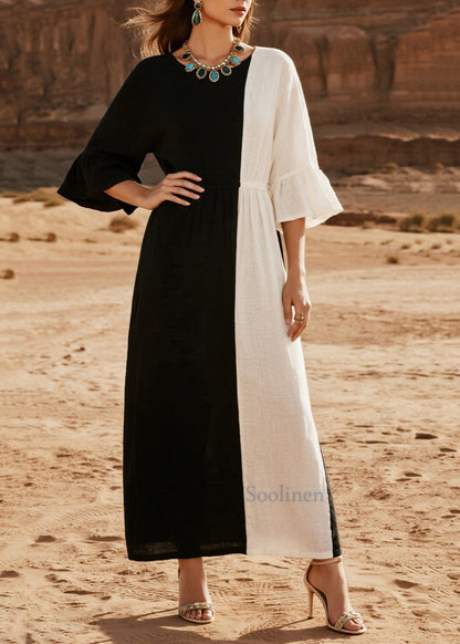 Elegant Asymmetrical Patchwork Cotton Robe Dresses Summer