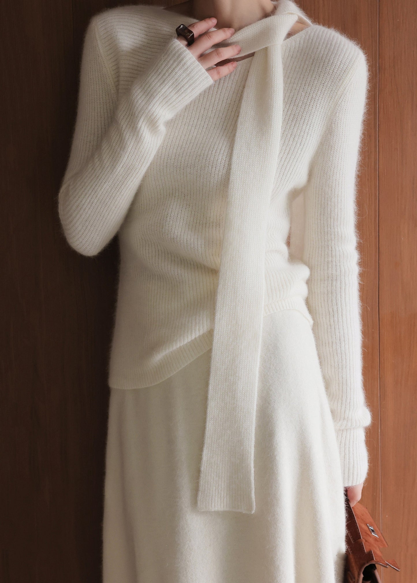 Elegant Beige Asymmetrical Cotton Knit Sweaters And MaxiSkirts Two Pieces Sets Spring