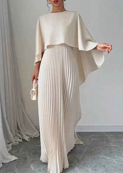 Elegant Beige Asymmetrical Patchwork Long Dress Batwing Sleeve