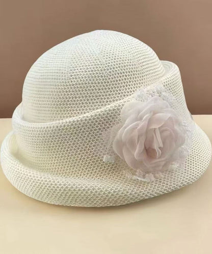 Elegant Beige Breathable Flower Bucket Hat