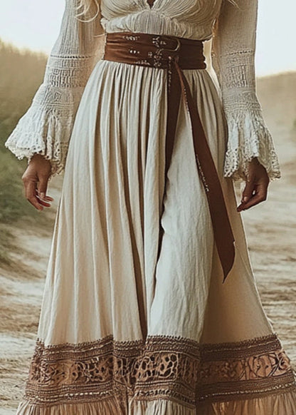 Elegant Beige Hollow Out Tunic Maxi Dress Summer