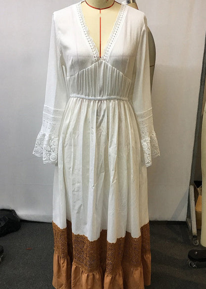 Elegant Beige Hollow Out Tunic Maxi Dress Summer