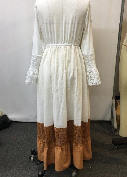 Elegant Beige Hollow Out Tunic Maxi Dress Summer