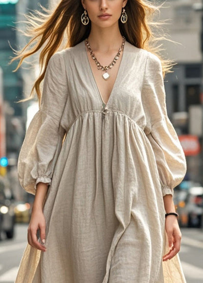 Elegant Beige Oversized Cotton Long Dresses Spring