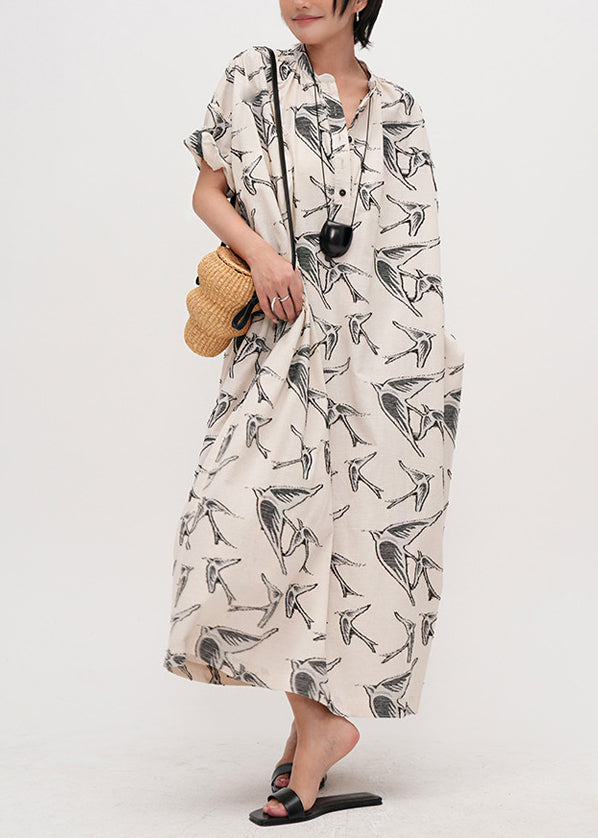 Elegant Beige Oversized Jacquard Cotton Dresses Summer