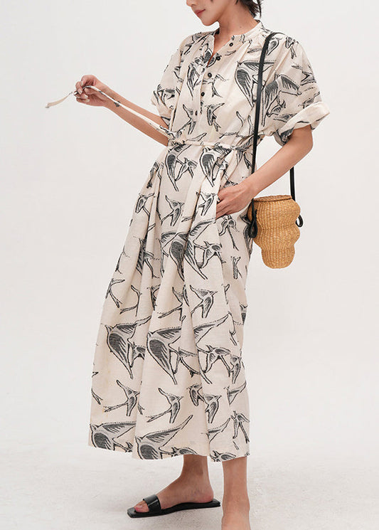 Elegant Beige Oversized Jacquard Cotton Dresses Summer