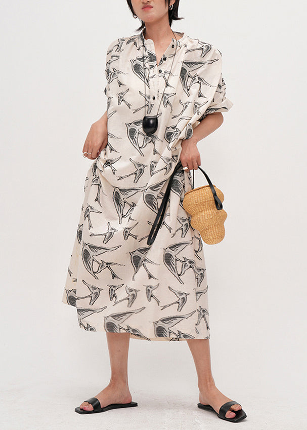 Elegant Beige Oversized Jacquard Cotton Dresses Summer