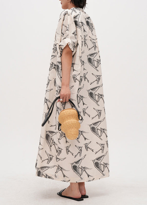 Elegant Beige Oversized Jacquard Cotton Dresses Summer