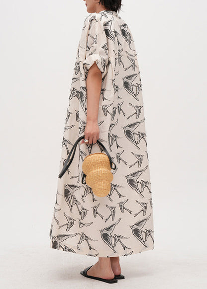 Elegant Beige Oversized Jacquard Cotton Dresses Summer