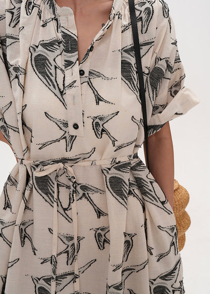 Elegant Beige Oversized Jacquard Cotton Dresses Summer