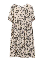 Elegant Beige Patchwork Wrinkled Silk Long Dress Short Sleeve