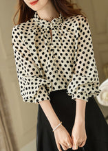 Load image into Gallery viewer, Elegant Beige Stand Collar Dot Print Chiffon Shirts Long Sleeve
