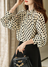 Load image into Gallery viewer, Elegant Beige Stand Collar Dot Print Chiffon Shirts Long Sleeve