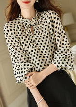 Load image into Gallery viewer, Elegant Beige Stand Collar Dot Print Chiffon Shirts Long Sleeve