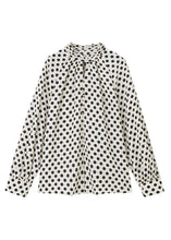 Load image into Gallery viewer, Elegant Beige Stand Collar Dot Print Chiffon Shirts Long Sleeve