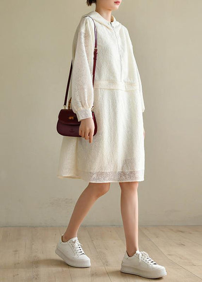 Elegant Beige zippered Chiffon Summer Work Dress - SooLinen
