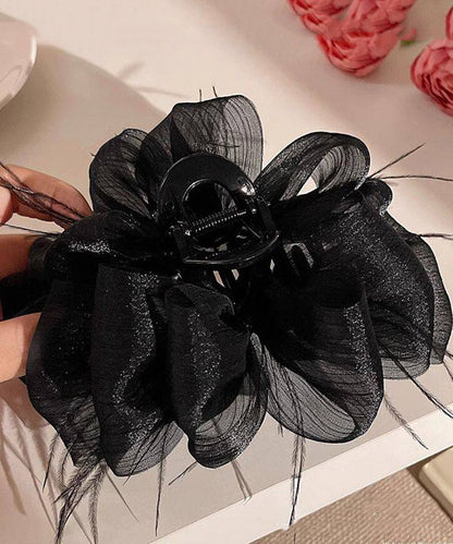 Elegant Black Alloy Tulle Bow Feather Hairpin