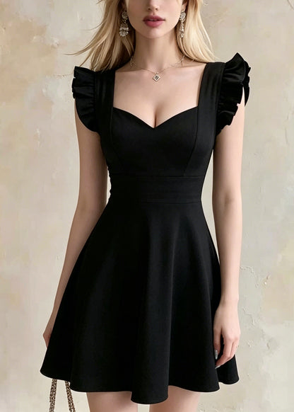 Elegant Black Bustier Top Cotton Mid Dress Summer