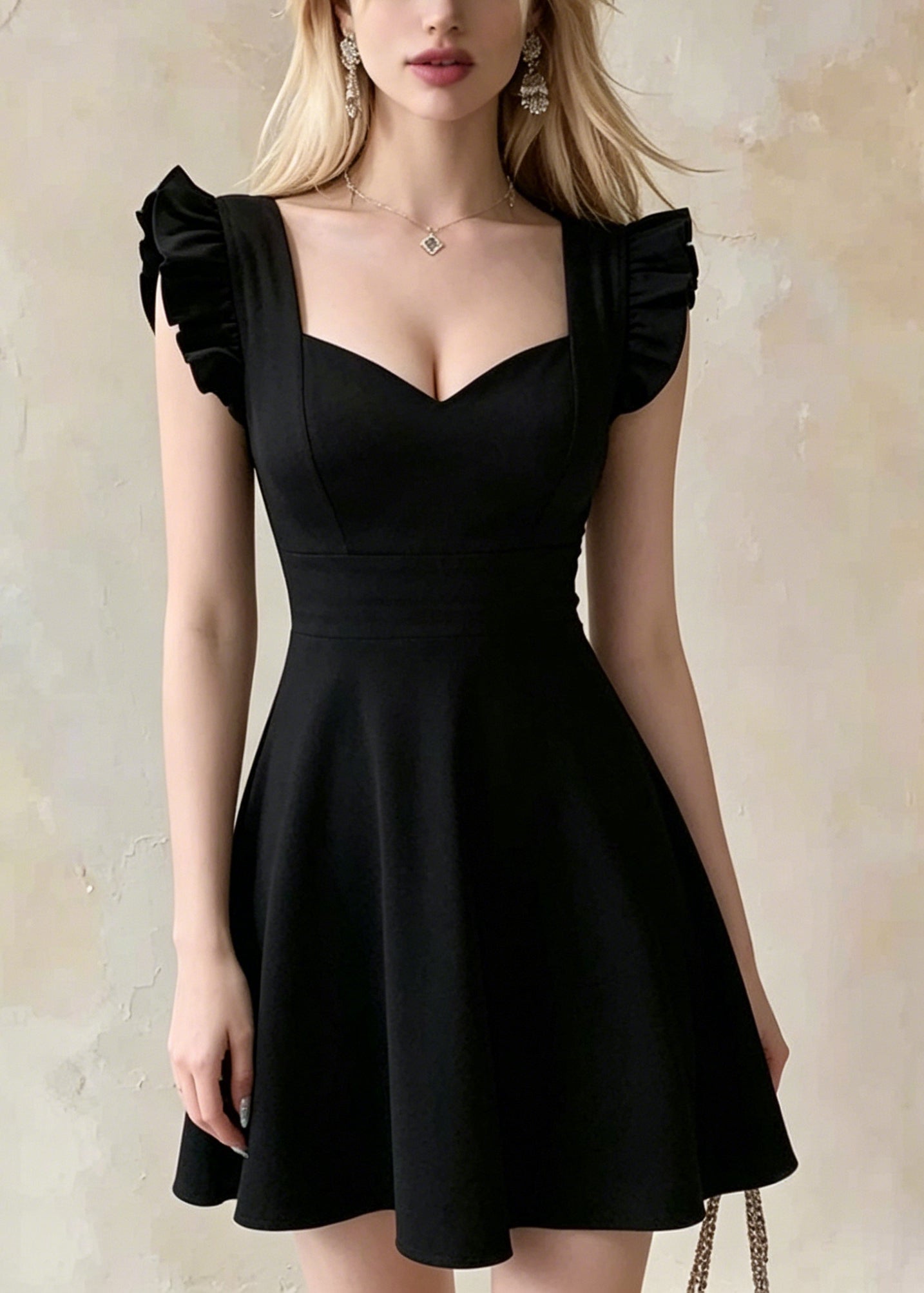 Elegant Black Bustier Top Cotton Mid Dress Summer