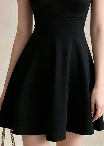 Elegant Black Bustier Top Cotton Mid Dress Summer