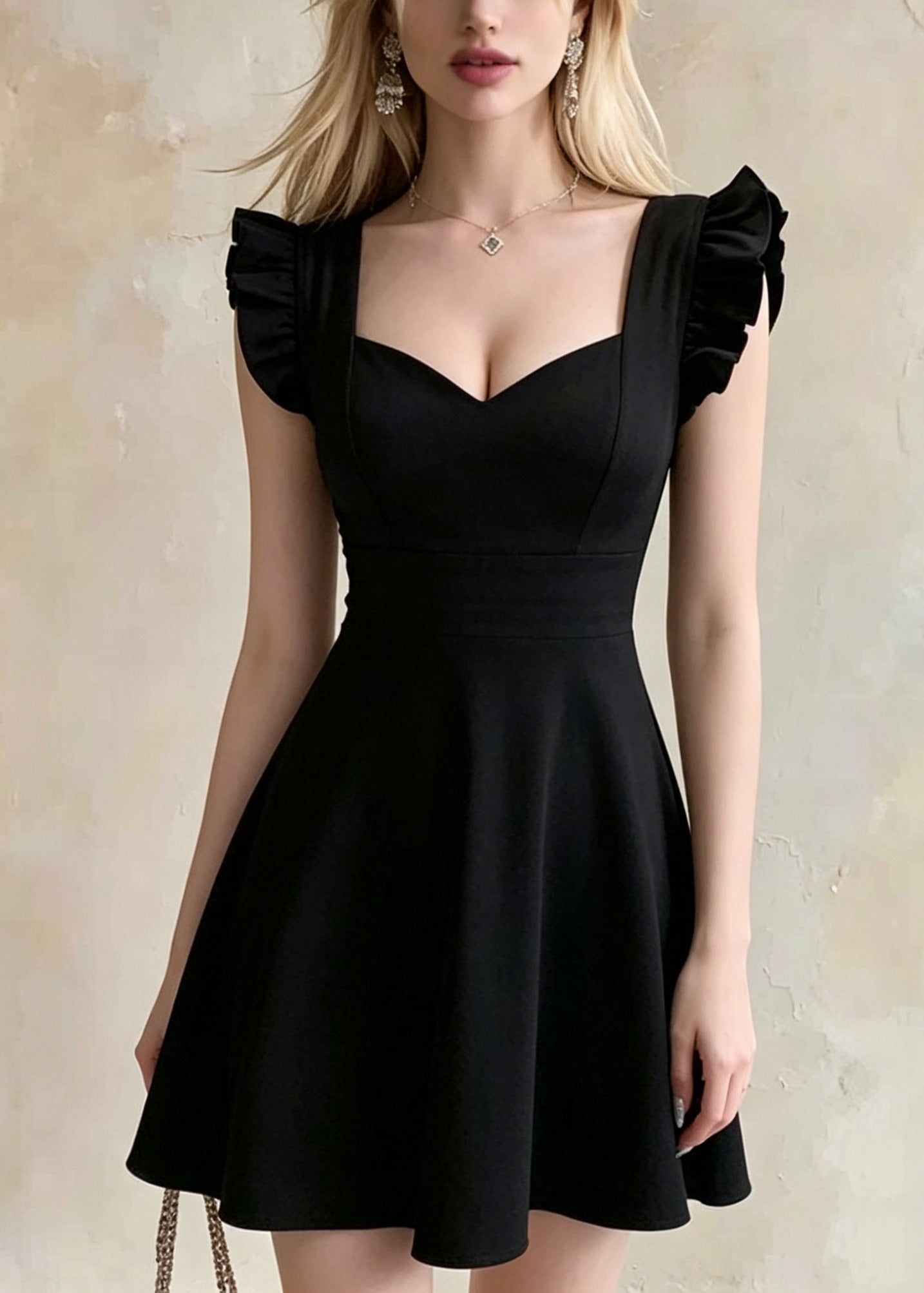 Elegant Black Bustier Top Cotton Mid Dress Summer