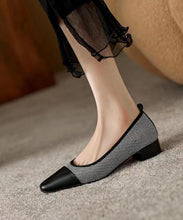Load image into Gallery viewer, Elegant Black Chunky Heel Cowhide Leather Soft Splicing