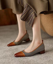 Load image into Gallery viewer, Elegant Black Chunky Heel Cowhide Leather Soft Splicing