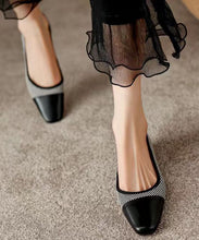 Load image into Gallery viewer, Elegant Black Chunky Heel Cowhide Leather Soft Splicing