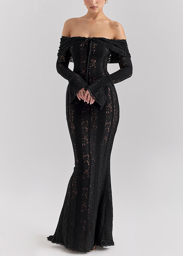 Elegant Black Cold Shoulder Lace Strapless Dress Summer