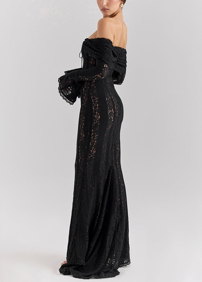 Elegant Black Cold Shoulder Lace Strapless Dress Summer