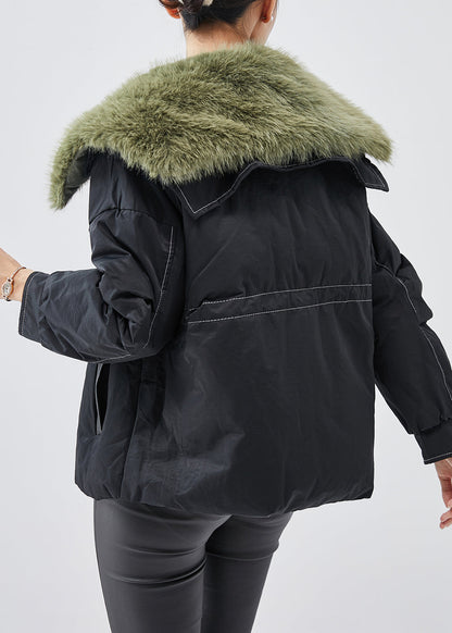 Elegant Black Fur Collar Patchwork Fine Cotton Filled Women Witner Coats