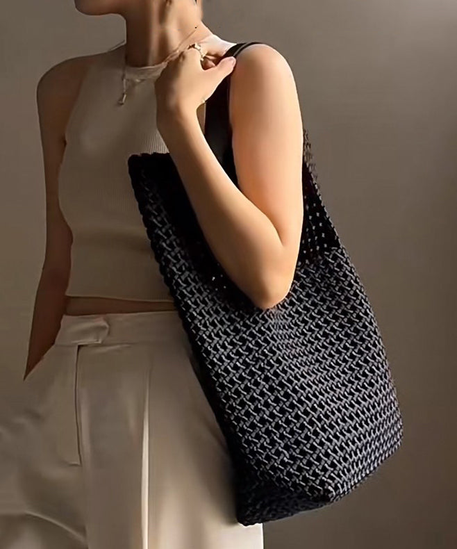 Elegant Black Large Capacity Hollow Out Shoulder Handbag