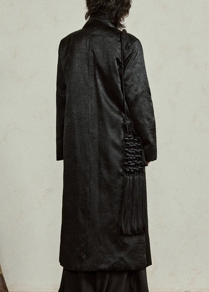 Elegant Black Neck Button Maxi Down Coat Winter