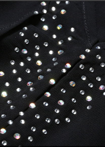 Elegant Black Oversized Diamond Chiffon Spaghetti Strap Dress Summer