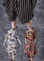 Elegant Black Oversized Striped Linen Women Sets 2 Pieces Summer