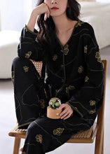 Load image into Gallery viewer, Elegant Black Print Button Cotton Two Pieces Set Long Sleeve