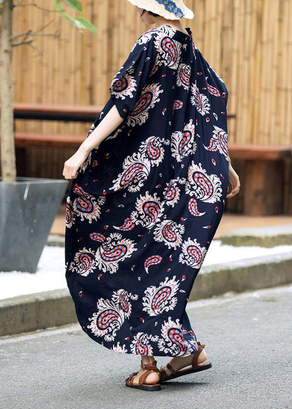 Elegant Floral Summer Dresses Long Cotton Caftans Plus Size - SooLinen