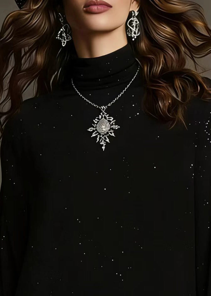 Elegant Black Sequins Lace Patchwork Knit Blouses Spring