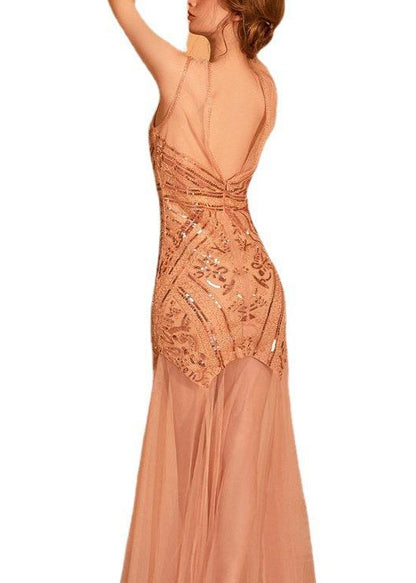 Elegant Black Sequins Patchwork Tulle Party Dress Sleeveless