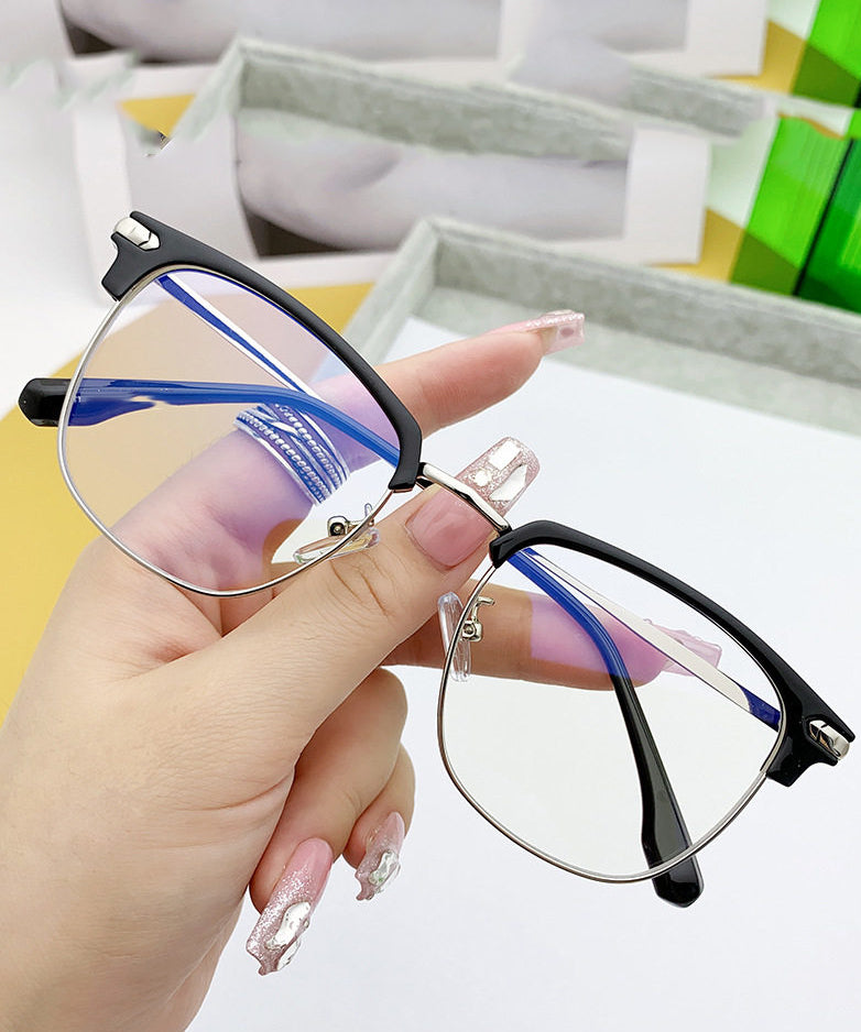 Elegant Black Silk Metal Blue Light Blocking Unisex Half Rim Reading Glasses