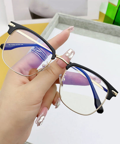 Elegant Black Silk Metal Blue Light Blocking Unisex Half Rim Reading Glasses