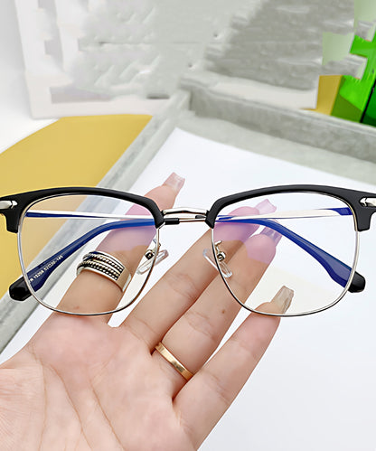 Elegant Black Silk Metal Blue Light Blocking Unisex Half Rim Reading Glasses