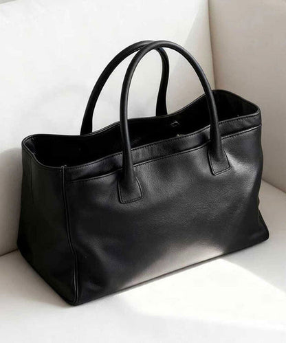Elegant Black Versatile Calf Leather Tote Handbag