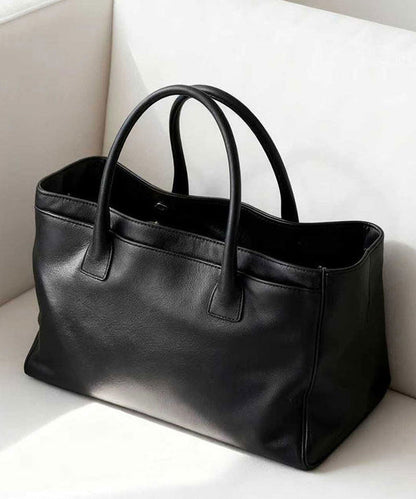 Elegant Black Versatile Calf Leather Tote Handbag