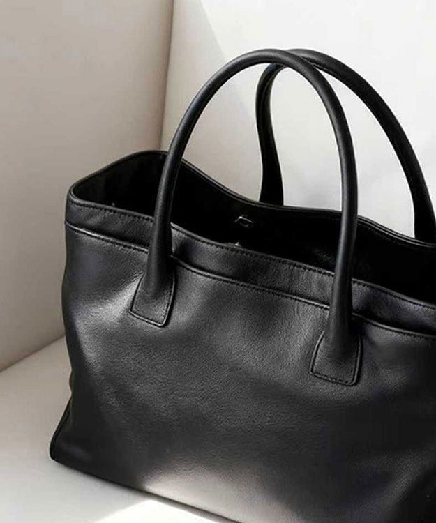 Elegant Black Versatile Calf Leather Tote Handbag