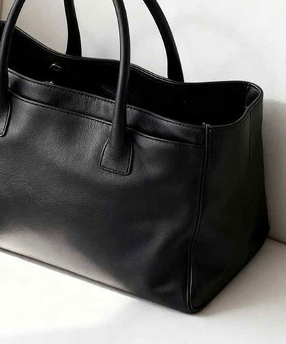 Elegant Black Versatile Calf Leather Tote Handbag