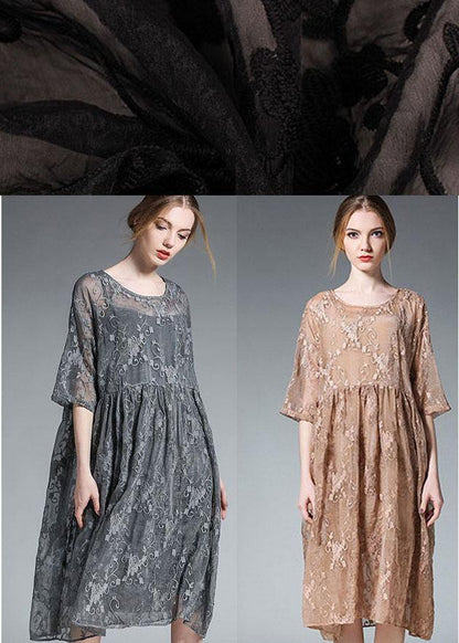 Elegant Black Wrinkled Hollow Out Summer Dress - SooLinen